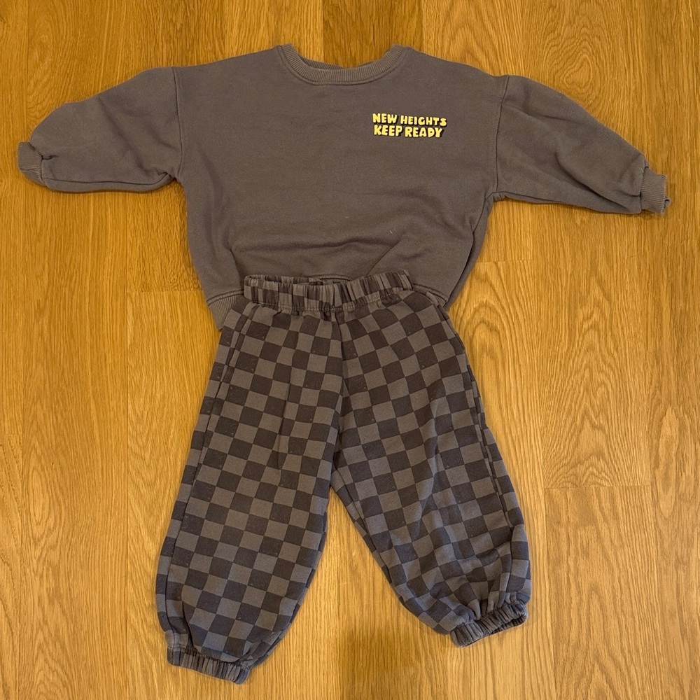 Zara Kids Black & Gray Checkered Jogger Pants